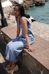 Robe gilet rétro en jean à col en V sans manches